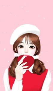 a girl in a red dress holding a heart beautiful girl cartoon wallpaper