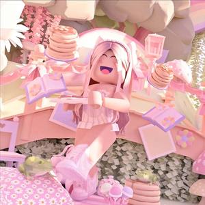 a girl in pink is standing on a pink table roblox gfx wallpaper