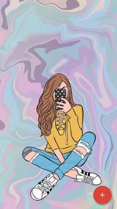 a girl is sitting on the floor with a phone in her hand cute girly girl wallpaper