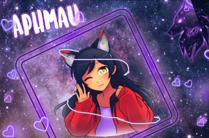 a girl with a cat in a purple frame with hearts aphmau wallpaper