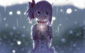 A girl with a heavy heart sparkling in the night. sad anime wallpaper