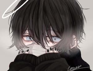 a girl with black hair and a mask covering her face cute dark wallpaper