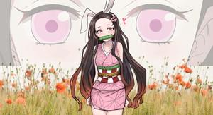 a girl with long hair and a bunny mask nezuko wallpaper