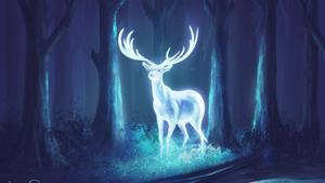 A glowing stag Patronus, a powerful defensive charm used in the Harry Potter series. harry potter wallpaper