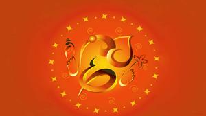 a golden om symbol on an orange background ganesh wallpaper