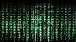 a green background with a face on it hacker wallpaper