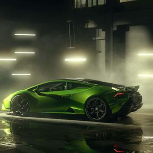 a green lamborghini huracan is parked in a dark garage lamborghini wallpaper