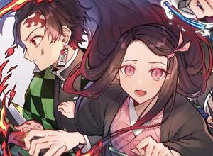 a group of anime characters with swords and a sword nezuko wallpaper