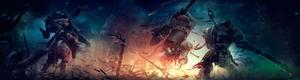 a group of people standing in the dark dual monitor wallpaper
