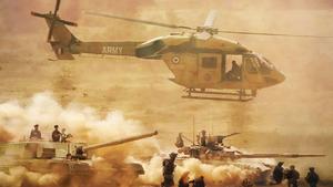 a helicopter is flying over a group of soldiers and tanks indian army wallpaper