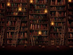a library with many books and ladders aesthetic ipad wallpaper