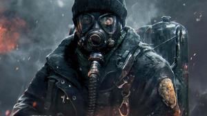 a man in a gas mask is holding a gun 4k gaming wallpaper