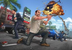 a man is shooting at a man in the street gta 5 wallpaper