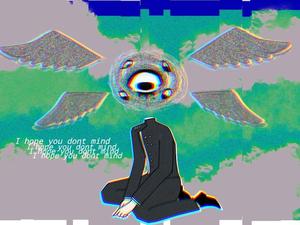 a man sitting on the ground with wings weirdcore wallpaper