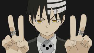 a man with a black shirt and black pants is holding up two fingers anime boy wallpaper