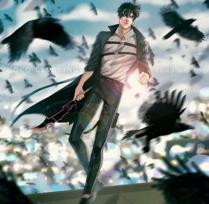 a man with a crow flying around him solo leveling wallpaper