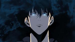 a man with blue eyes and black hair solo leveling wallpaper