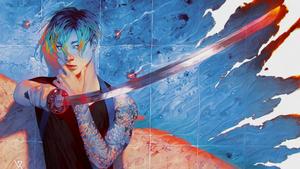 A modern-day samurai warrior with intricate tattooing samurai wallpaper