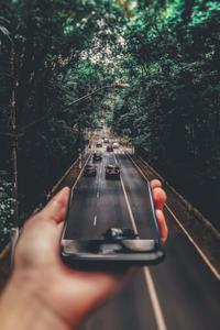 a person holding a cell phone in front of a tree cool iphone lock screen wallpaper