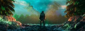 a person standing in the middle of a forest 4k gaming wallpaper