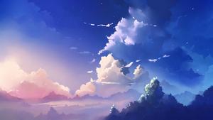 A picturesque lake amidst a hand-painted anime landscape anime scenery wallpaper