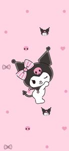 a pink background with a black cat and hearts kuromi iphone wallpaper