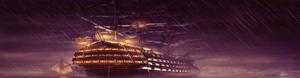 a pirate ship in the rain with a light on it dual monitor wallpaper