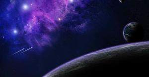 a purple and purple space with planets and stars universe wallpaper