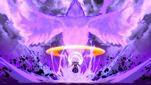 a purple - colored image of a bird flying through the air dragon ball super wallpaper