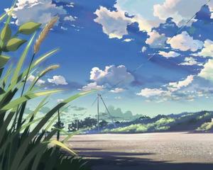 a road with grass and clouds in the background aesthetic ipad wallpaper