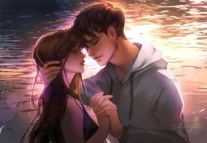 A romantic anime couple embracing aesthetic couple anime wallpaper