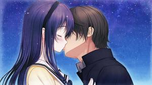 A romantic anime love moment. anime love wallpaper