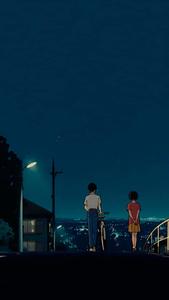 “A romantic moment between two anime characters”  Wallpaper