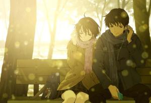 A romantic moment between two anime lovers. Wallpaper
