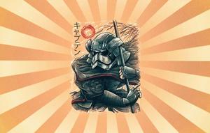 A Samurai in traditional armor prepares for battle. samurai wallpaper