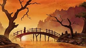 A Samurai Warrior Crossing a Bridge samurai wallpaper
