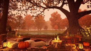 a scene with pumpkins and candles in the autumn fall aesthetic wallpaper