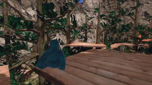 a screenshot of a game with a bird in the forest gorilla tag wallpaper