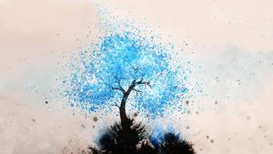 A sea of blue, one majestic tree art wallpaper