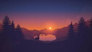 A silhouette of a mountain and deer under the setting sun. minimalist wallpaper