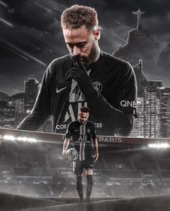 a soccer player is standing on a field with a city behind him neymar wallpaper
