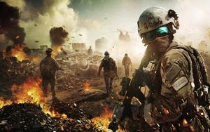 a soldier is walking through a city with a gun 4k gaming wallpaper