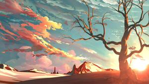 A solemn moment of reflection captured in a breathtaking digital art landscape. art wallpaper