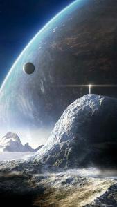 a spaceship is flying over a mountain the moon iphone wallpaper