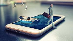 A surreal 3D landscape with endless star-filled night skies Wallpaper