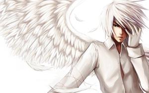 A tender angel in white anime boy wallpaper
