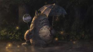 a totoro holding an umbrella in the rain totoro wallpaper
