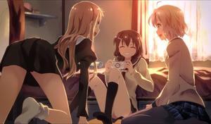 A Vibrant Gathering - Anime Girls in Bedroom sexy anime wallpaper