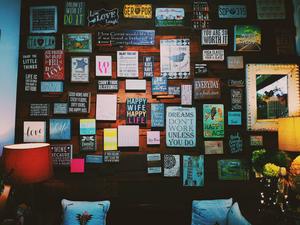 a wall with many different items Wallpaper