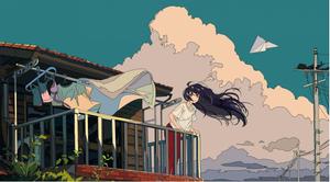 A whimsical anime aesthetic wallpaper of two characters in a vibrant sunset. anime aesthetic wallpaper